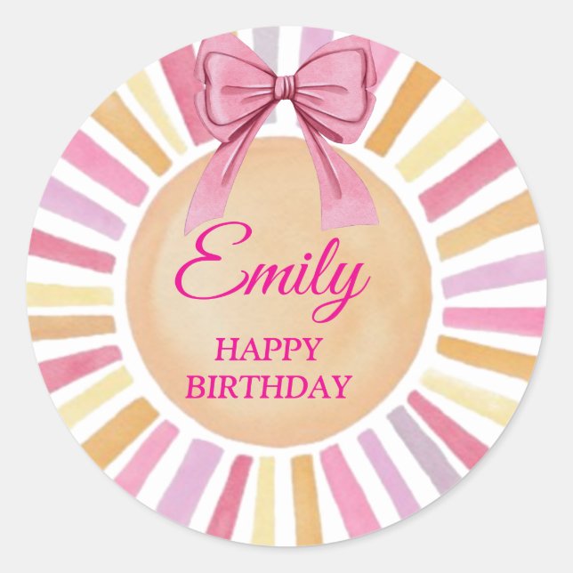 Sticker Rond Anniversaire rose Bow Fête Favoriser le soleil (Devant)