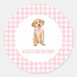Sticker Rond Anniversaire rose chiot