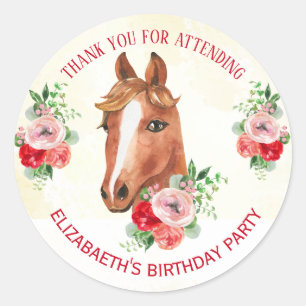 Sticker Rond Anniversaire rose du cheval