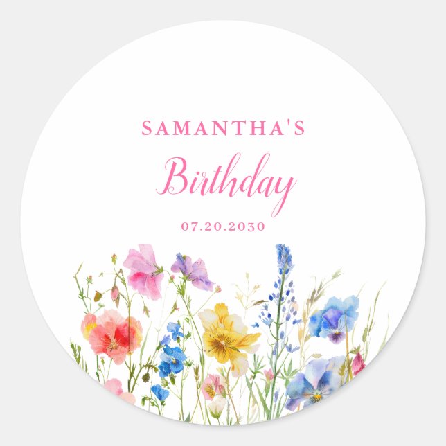 Sticker Rond Anniversaire rose Fleur sauvage (Devant)