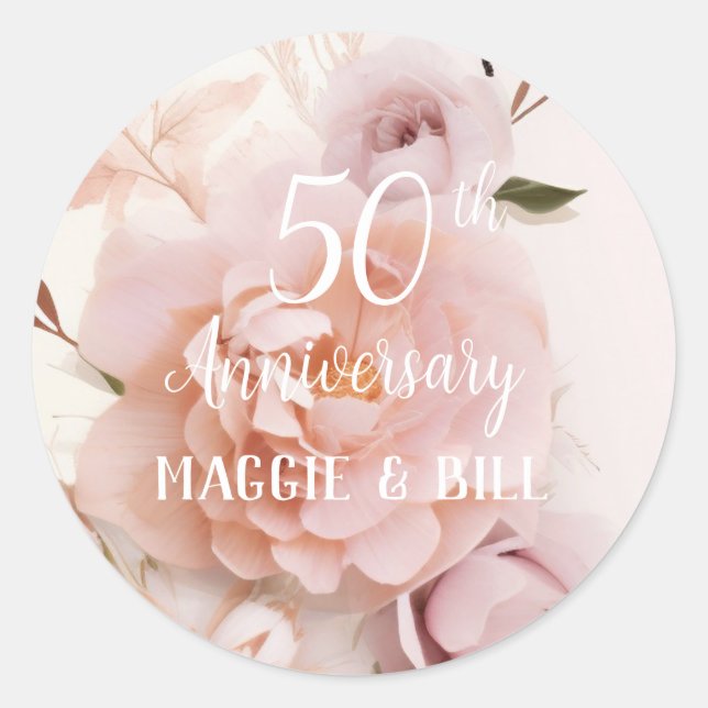 Sticker Rond Anniversaire rose floral mariage (Devant)