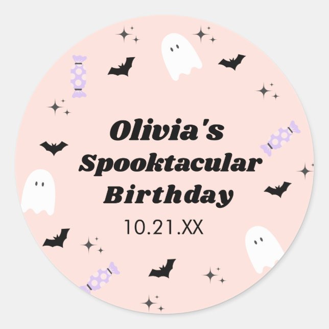 Sticker Rond Anniversaire rose Halloween Spooktacular (Devant)