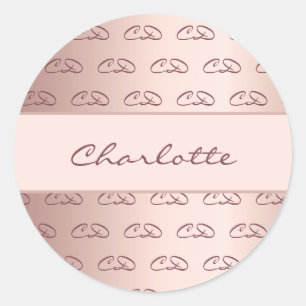 Sticker Rond Anniversaire rose or monogramme motif initiales no