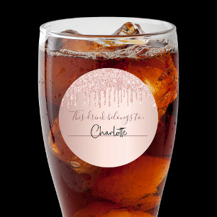 Sticker Rond Anniversaire rose or parties scintillant cette boi