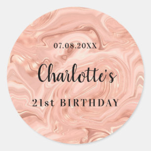 Sticker Rond Anniversaire rose or rose agate monogramme