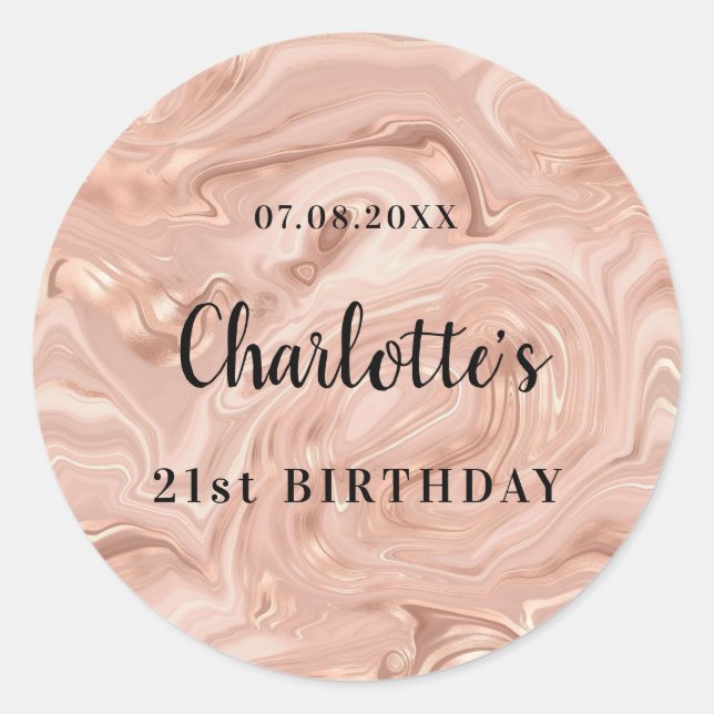 Sticker Rond Anniversaire rose or rose agate monogramme (Devant)
