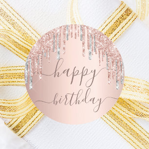 Sticker Rond Anniversaire rose or rose argent parties scintilla