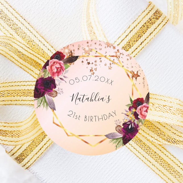 Sticker Rond Anniversaire rose or rousse rose rose monogramme g (Créateur téléchargé)