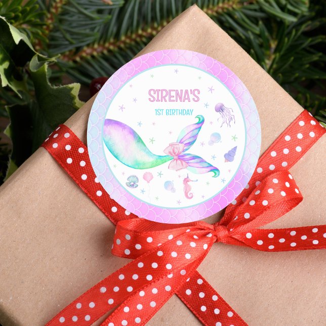 Sticker Rond Anniversaire Rose Violet de Sirène Magique (Créateur téléchargé)