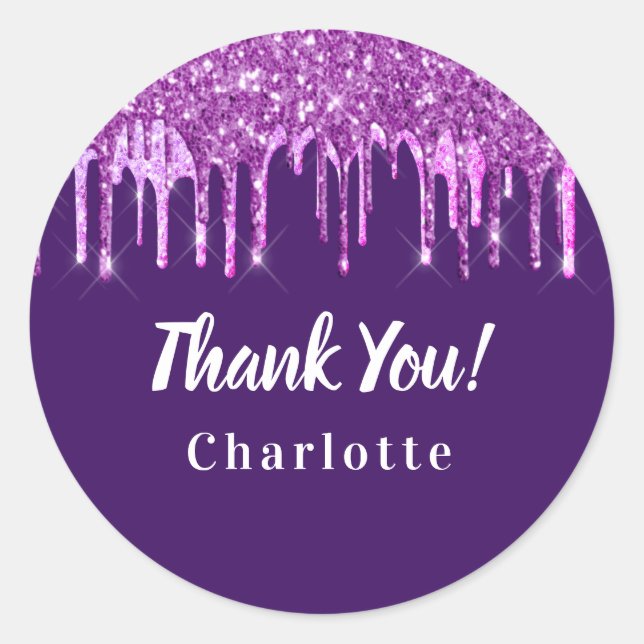 Sticker Rond Anniversaire rose violet parties scintillant goutt (Devant)