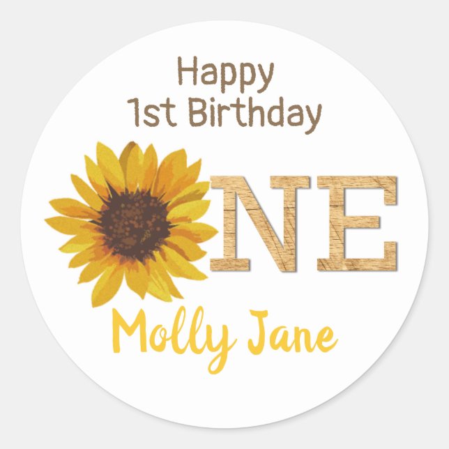 Sticker Rond Anniversaire Rustique Tournesol 1 an (Devant)