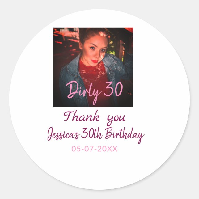 Sticker Rond Anniversaire sale 30 personnalisable nom rose ajou (Devant)