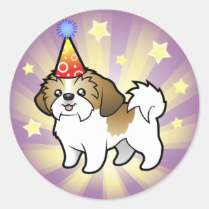 Sticker Rond Anniversaire Shih Tzu (chiot coupé)