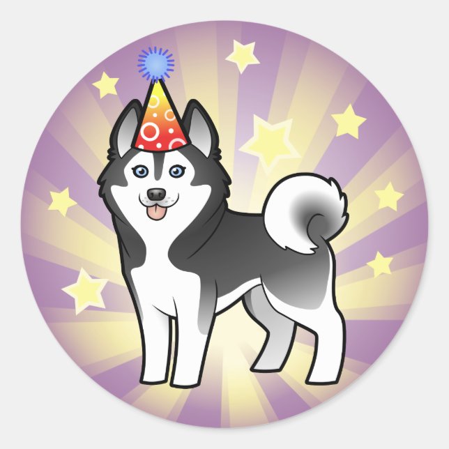 Sticker Rond Anniversaire Sibérien Husky / Malamute d'Alaska (Devant)