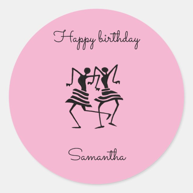 Sticker Rond Anniversaire Silhouette Célébration Danseurs rose (Devant)