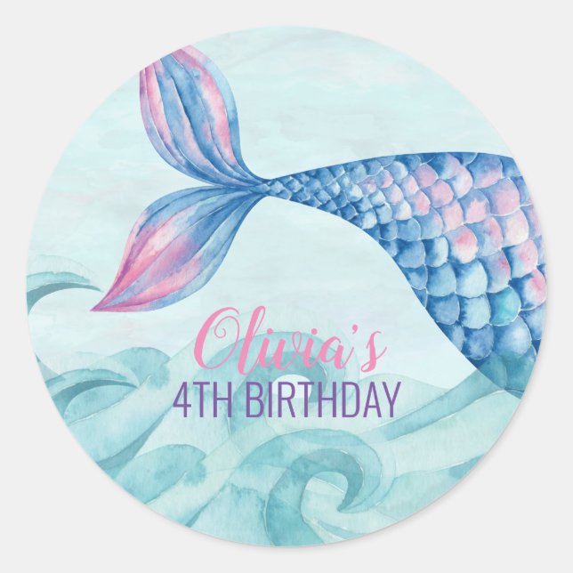 Sticker Rond Anniversaire sirène aquarelle (Devant)