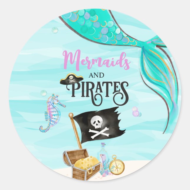 Sticker Rond Anniversaire Sirènes et Pirates (Devant)
