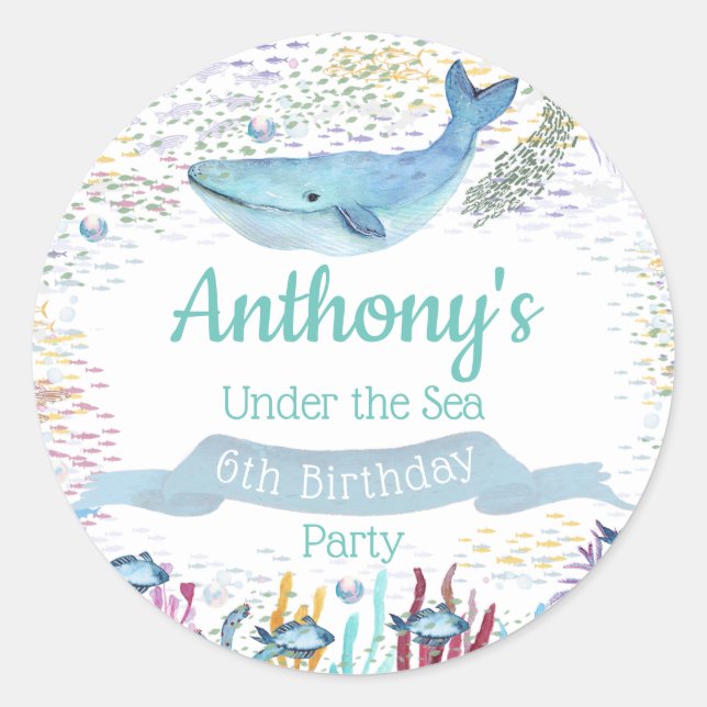 Sticker Rond Anniversaire Sous Les Mers Tout Âge (Devant)
