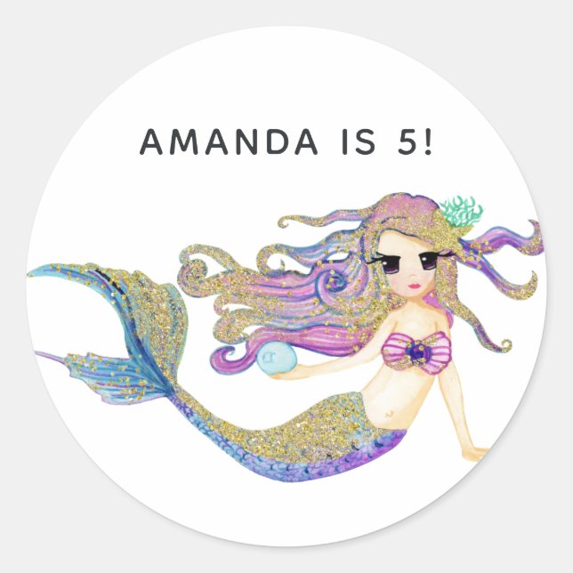 Sticker Rond Anniversaire sur le thème de la Sirène (Devant)