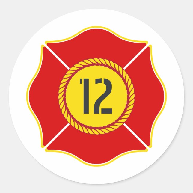 Sticker Rond Anniversaire sur le thème des pompiers (Devant)