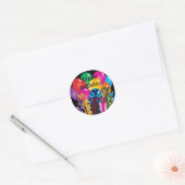 Sticker Rond Anniversaire très heureux | Ballons et cadeaux col (Enveloppe)