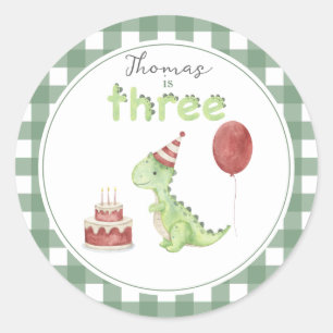 Sticker Rond Anniversaire Trois Dinosaure Aquarelle