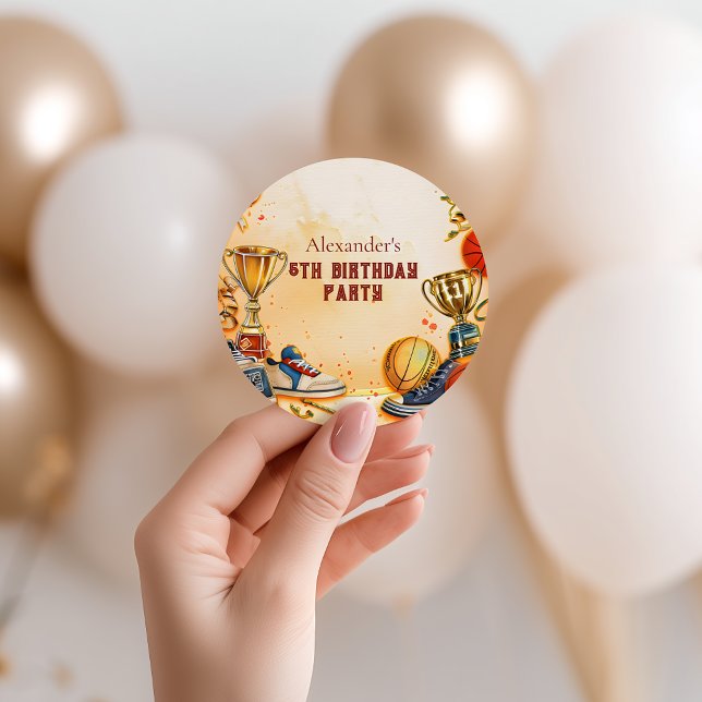 Sticker Rond Anniversaire Trophée de Basket-ball Rétro (Créateur téléchargé)