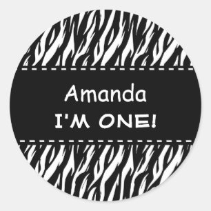 Sticker Rond Anniversaire V04 de coutume blanche noire de zèbr