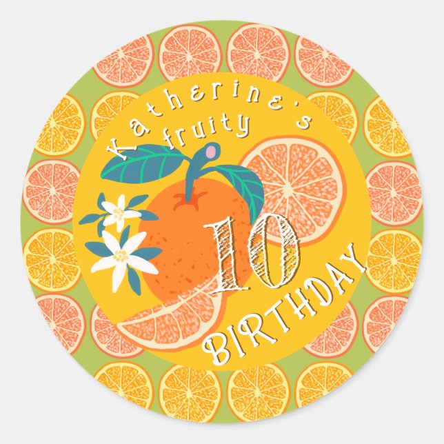 Sticker Rond Anniversaire Vert Orange Fruité (Devant)