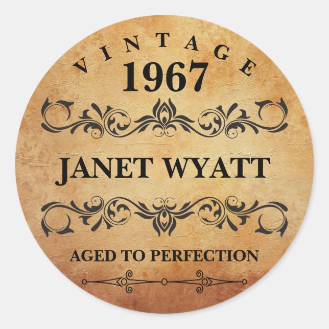 Sticker Rond Anniversaire Vintage Tout Âge (Devant)
