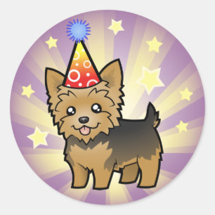 Sticker Rond Anniversaire Yorkshire Terrier (cheveux courts san