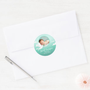 Sticker Rond Annonce baptême garçon Dove Bleu sarcelle