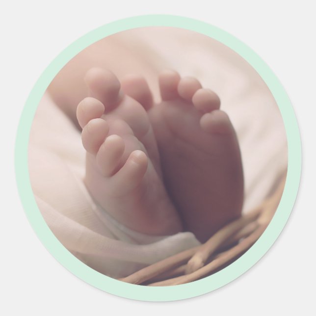 Sticker Rond Annonce de naissance Bébé petit pied Sceau Vert (Devant)