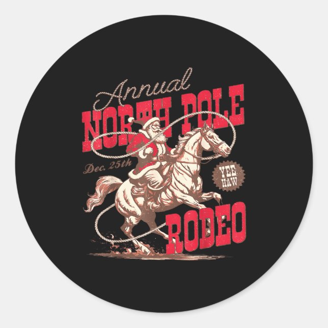 Sticker Rond Annual North Le Rodeo Cowboy Santa Howdy Christmas (Devant)