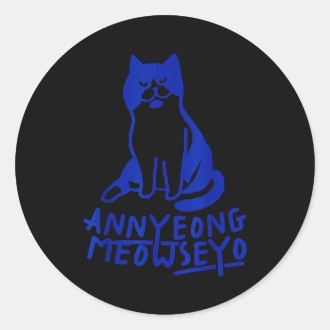 Sticker Rond Annyeongmeowseyo K-drama Funny Cat Lovers  (Devant)