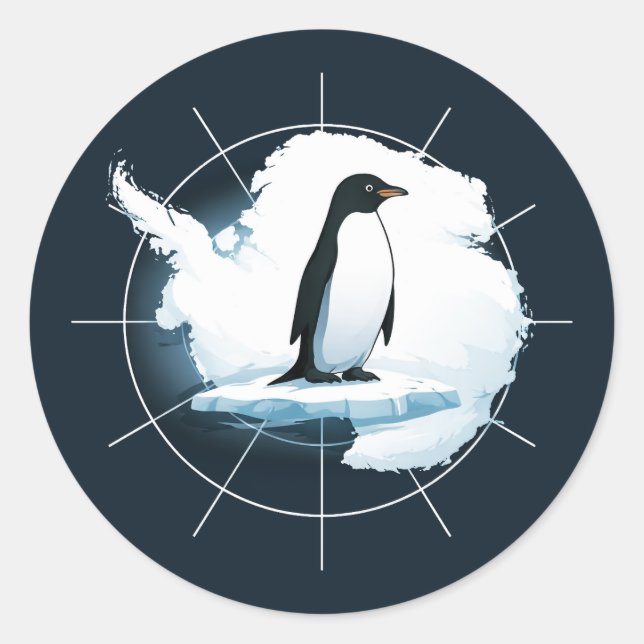 Sticker Rond Antarctica Penguin Emblem – Polar Explorer Design (Devant)