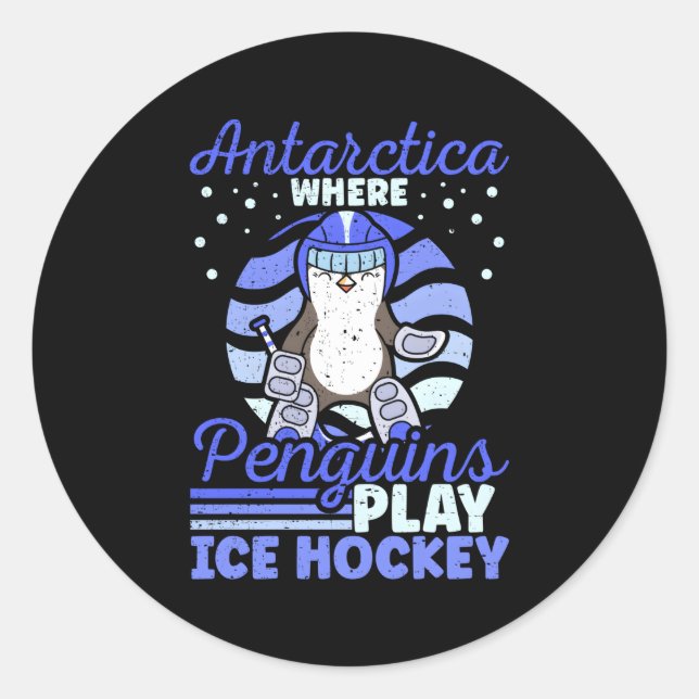 Sticker Rond Antarctique où les pingouins jouent au hockey sur  (Devant)