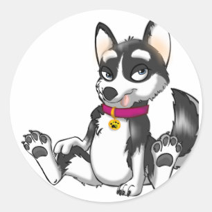 Sticker Rond Anthro Husky Puppy