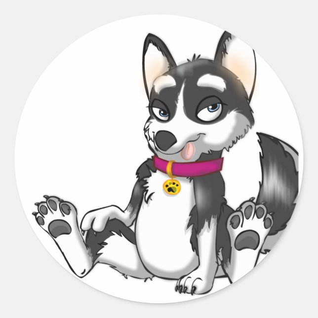 Sticker Rond Anthro Husky Puppy (Devant)