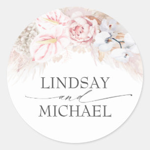 Sticker Rond Anthuriums roses et Pampas Herbe Elégante Exotique