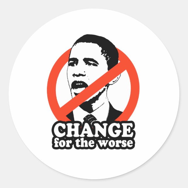 STICKER ROND ANTI-OBAMA / CHANGEMENT POUR LE PIRE (Devant)