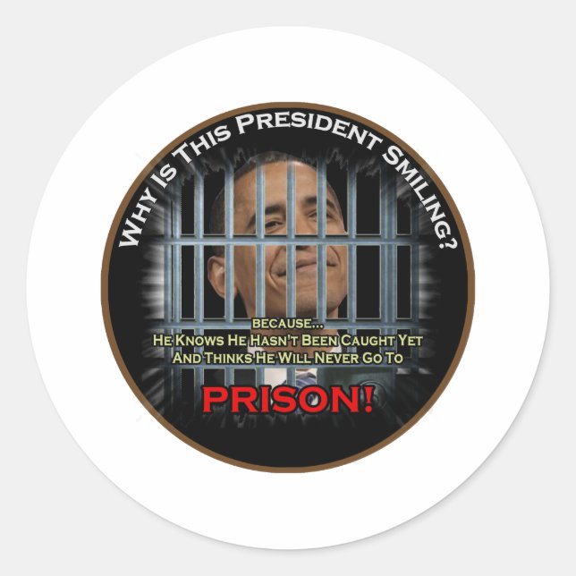 Sticker Rond Anti Obama en prison (Devant)