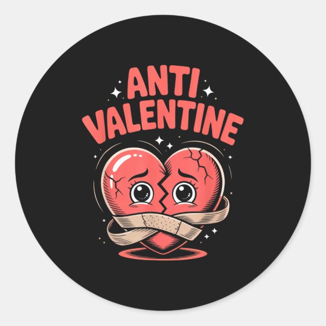 Sticker Rond Anti Valentine Broken Heart Cute Bandaged Heart  (Devant)
