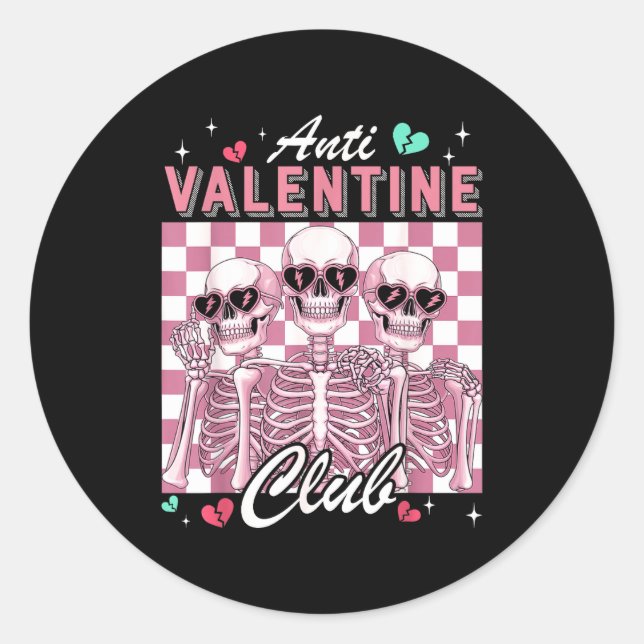 Sticker Rond Anti Valentine Club Skeleton Funny Single Valentin (Devant)
