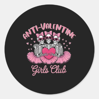 Sticker Rond Anti-valentine Girls Club Squelette drôle rose ore
