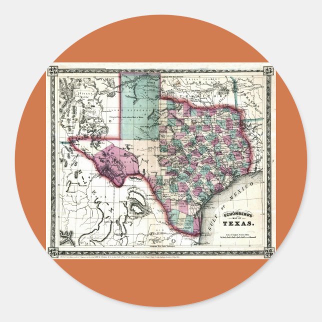 Sticker Rond Antiquarian Map of Texas by Schönberg & Co. (Devant)