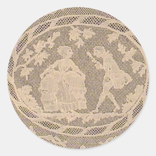 Sticker Rond Antique Bobbin Lace avec Courting Couple (Devant)