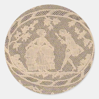 Sticker Rond Antique Bobbin Lace avec Courting Couple