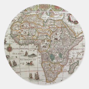 Sticker Rond Antique carte de l'Afrique du Vieux Monde par Blae