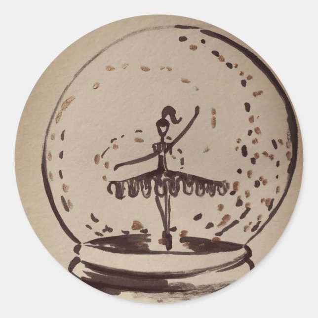 Sticker Rond Antique Globe des neiges Ballerina (Devant)